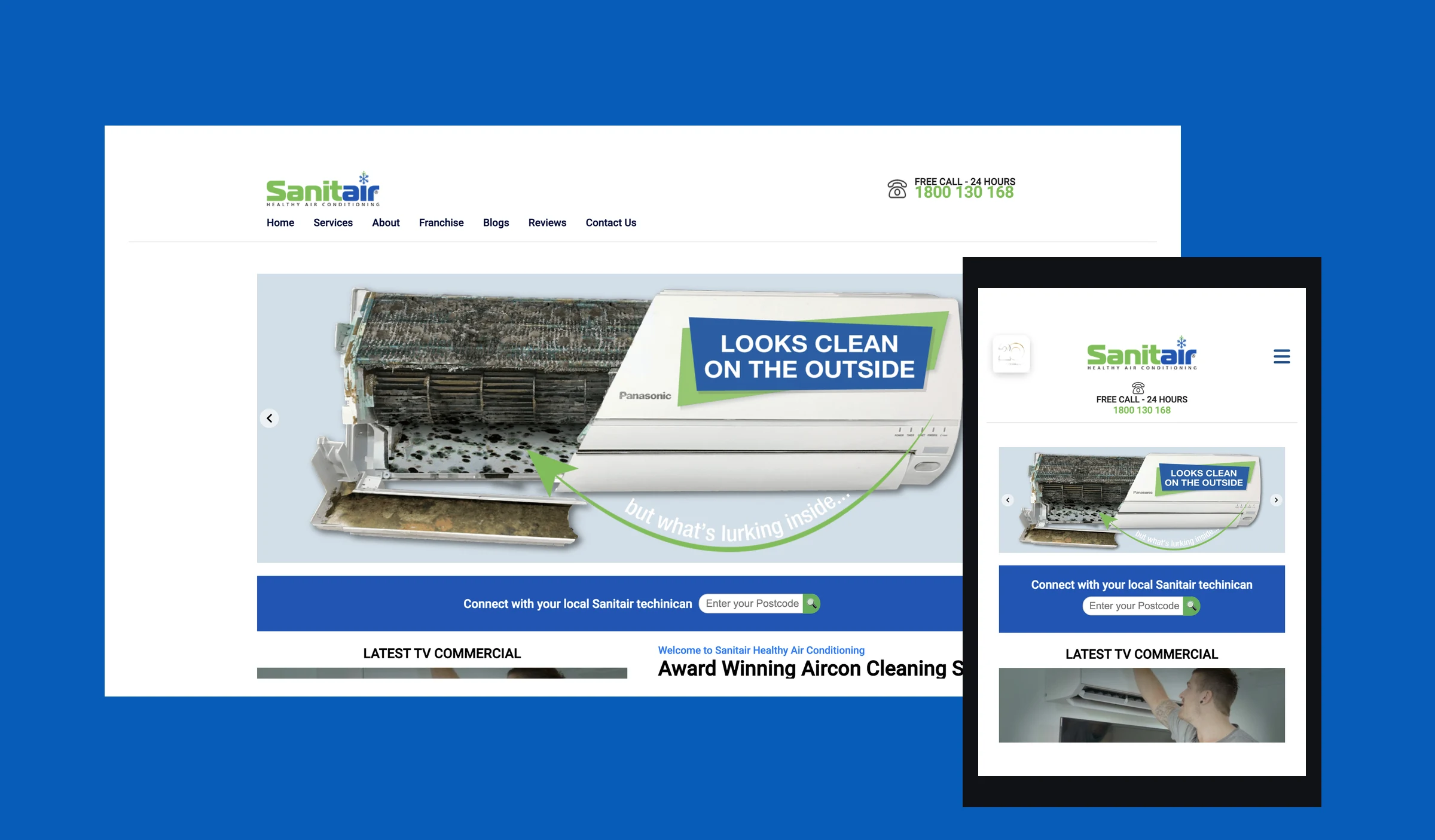 Sanitair franchise website shown on desktop and mobile